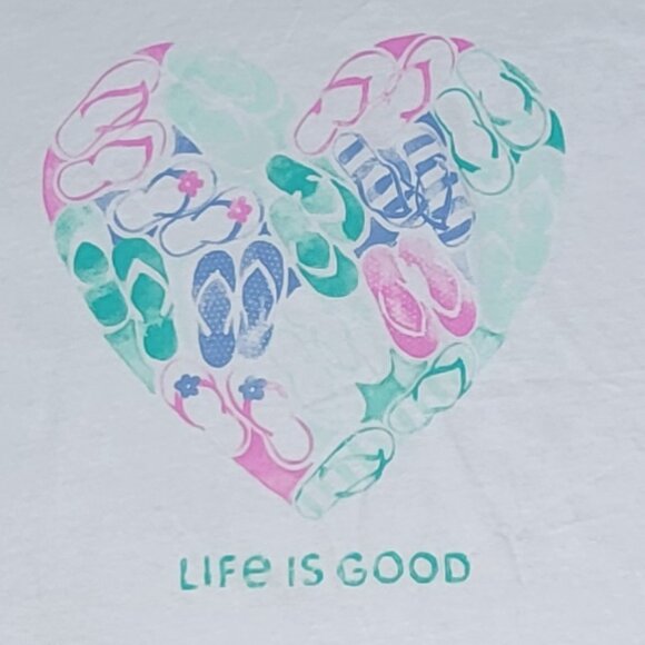 NWT Life Is Good White Crew Neck Short Sleeve Tee Flip Flop Heart - L - Picture 2 of 12